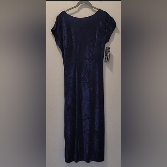 NWT Velvet Maxi Dress Size M Navy Blue Low Back Whimsigoth Deadstock Y2K 90s - Picture 4 of 13